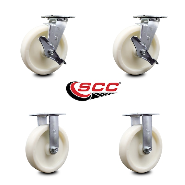 8 Inch Nylon Caster Set With Ball Bearings 2 Brakes 2 Rigid